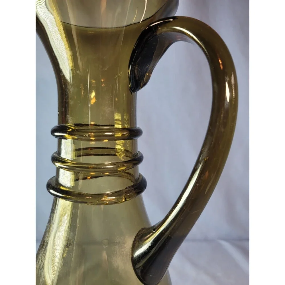 Italian Wine Decanter Vase Dark Smoke Colored Neck Rings 13.5''T VTG Italy Made